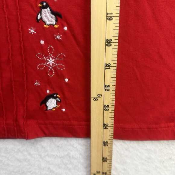 Vintage Shenanigans Christmas Shirt Womens 1X Red Penguins Snowflakes 3/4 Sleeve - Picture 7 of 12